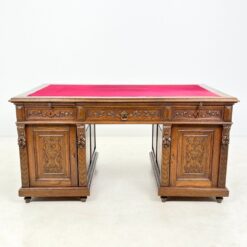 Dvipusis ąžuolinis drožinėtas rašomasis stalas 100x155x79 cm