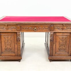 Dvipusis ąžuolinis drožinėtas rašomasis stalas 100x155x79 cm