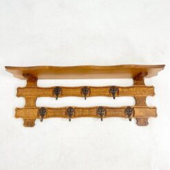 Ąžuolinė sieninė kabykla su septyniais žalvariniais kabliukais 24x98x35 cm