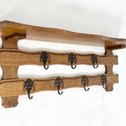 Ąžuolinė sieninė kabykla su septyniais žalvariniais kabliukais 24x98x35 cm