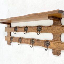 Ąžuolinė sieninė kabykla su septyniais žalvariniais kabliukais 24x98x35 cm