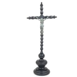 Senovinis pastatomas medinis kryžius su metaline Jėzaus Kristaus figūra 13,5x23x54,5 cm