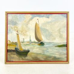 Ant kartono aliejiniais dažais tapytas jūrinės tematikos peizažas mediniame rėme 3x83x67 cm
