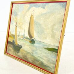Ant kartono aliejiniais dažais tapytas jūrinės tematikos peizažas mediniame rėme 3x83x67 cm