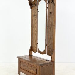 Ąžuolinis prieškambaris su veidrodžiu, kabykla ir skrynia 44x86x183 cm, 43,5 cm