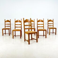 Ąžuolinės kėdės su šiaudų sėdimosiomis 6 vnt. komplektas 50x46x107 cm, 46,5 cm