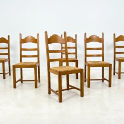Ąžuolinės kėdės su šiaudų sėdimosiomis 6 vnt. komplektas 50x46x107 cm, 46,5 cm