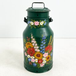 Gėlių raštais dekoruotas metalinis bidonas su dangčiu (kiauras) 28x28x58 cm