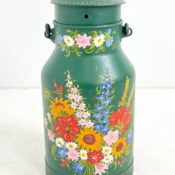 Gėlių raštais dekoruotas metalinis bidonas su dangčiu (kiauras) 28x28x58 cm