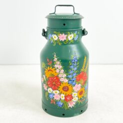 Gėlių raštais dekoruotas metalinis bidonas su dangčiu (kiauras) 28x28x58 cm