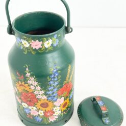 Gėlių raštais dekoruotas metalinis bidonas su dangčiu (kiauras) 28x28x58 cm