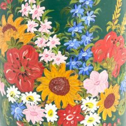 Gėlių raštais dekoruotas metalinis bidonas su dangčiu (kiauras) 28x28x58 cm