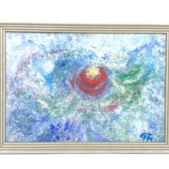 Ant kartono guašu tapyta abstrakcija mediniame rėme 4×39,5×28,5 cm