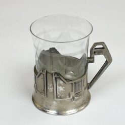 Sidabruoto metalo stiklinės laikiklis su stikline 250 ml 8x11x10 cm