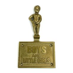 Sieninis žalvarinis tualeto ženklas "Boys and little girls" 2x8x14 cm