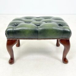 Chesterfield stiliaus raudonmedžio pufas su natūralia oda 37x51x35 cm