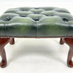 Chesterfield stiliaus raudonmedžio pufas su natūralia oda 37x51x35 cm