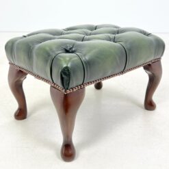 Chesterfield stiliaus raudonmedžio pufas su natūralia oda 37x51x35 cm