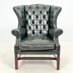 Chesterfield stiliaus raudonmedžio ir natūralios odos fotelis 87x93x110 cm, 49 cm
