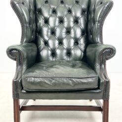 Chesterfield stiliaus raudonmedžio ir natūralios odos fotelis 87x93x110 cm, 49 cm
