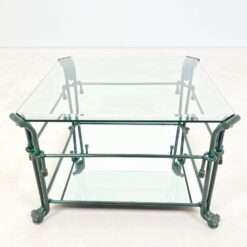 Metalinis staliukas stikliniu stalviršiumi su veidrodinio stiklo lentyna 63x63x40 cm