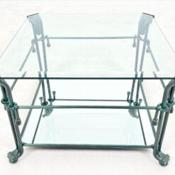 Metalinis staliukas stikliniu stalviršiumi su veidrodinio stiklo lentyna 63x63x40 cm