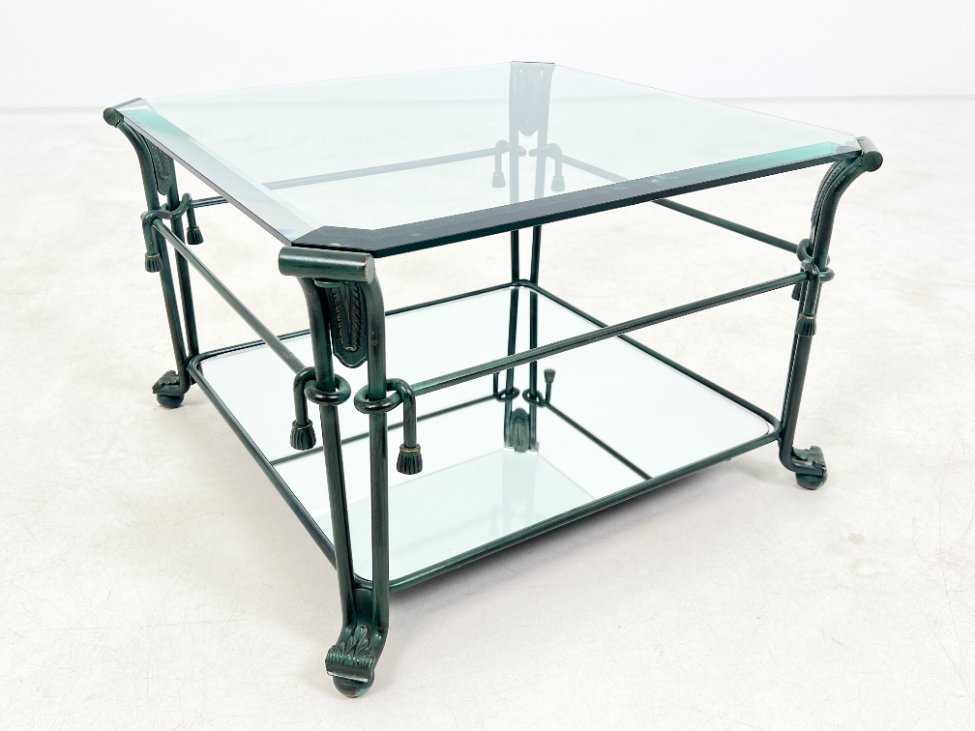 DS0255-stalai-3 Metalinis staliukas stikliniu stalviršiumi su veidrodinio stiklo lentyna 63x63x40 cm