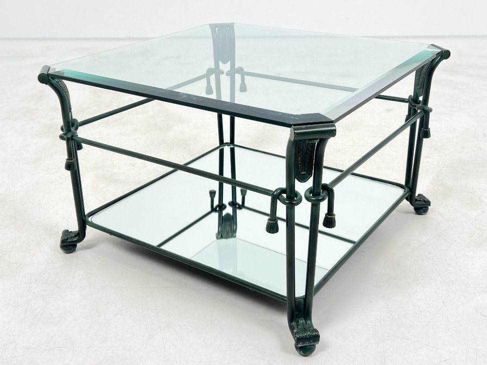 DS0255-stalai-4 Metalinis staliukas stikliniu stalviršiumi su veidrodinio stiklo lentyna 63x63x40 cm