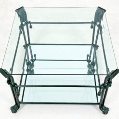Metalinis staliukas stikliniu stalviršiumi su veidrodinio stiklo lentyna 63x63x40 cm