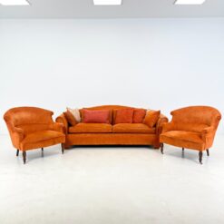 Oranžinės spalvos tekstilinė sofa su dviejais foteliais, 3 vnt. komplektas