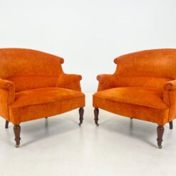 Oranžinės spalvos tekstilinė sofa su dviejais foteliais, 3 vnt. komplektas