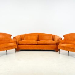 Oranžinės spalvos tekstilinė sofa su dviejais foteliais, 3 vnt. komplektas