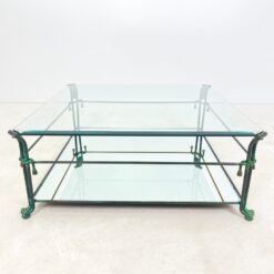 Metalinis staliukas stikliniu stalviršiumi su veidrodinio stiklo lentyna 102,5×102,5×40,5 cm