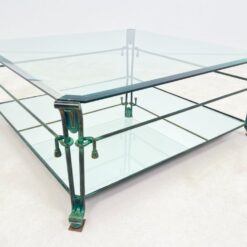 Metalinis staliukas stikliniu stalviršiumi su veidrodinio stiklo lentyna 102,5×102,5×40,5 cm