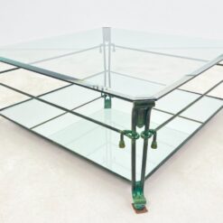 Metalinis staliukas stikliniu stalviršiumi su veidrodinio stiklo lentyna 102,5×102,5×40,5 cm