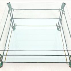 Metalinis staliukas stikliniu stalviršiumi su veidrodinio stiklo lentyna 102,5×102,5×40,5 cm