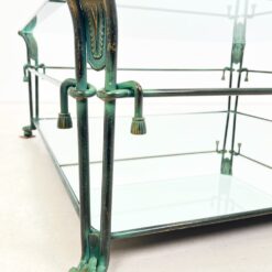Metalinis staliukas stikliniu stalviršiumi su veidrodinio stiklo lentyna 102,5×102,5×40,5 cm
