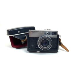Vintažinis vokiškas Agfa Optima 500 Sensor juostinis fotoaparatas su odiniu dėklu 7x14,5x9 cm