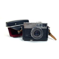 Vintažinis vokiškas Agfa Optima 500 Sensor juostinis fotoaparatas su odiniu dėklu 7×14,5×9 cm