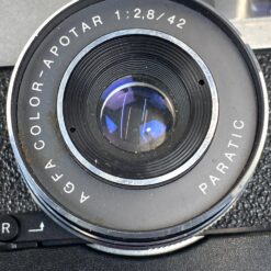 Vintažinis vokiškas Agfa Optima 500 Sensor juostinis fotoaparatas su odiniu dėklu 7×14,5×9 cm