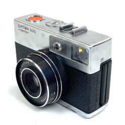 Vintažinis vokiškas Agfa Optima 500 Sensor juostinis fotoaparatas su odiniu dėklu 7×14,5×9 cm