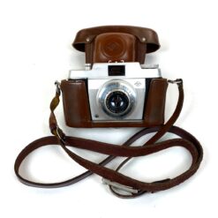 Vintažinis vokiškas Agfa Silette Vario juostinis fotoaparatas su odiniu dėklu
