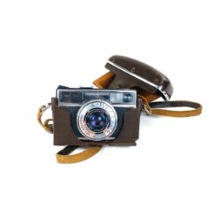 Vintažinis vokiškas Zeiss Ikon Voigtländer Vitessa 500S juostinis fotoaparatas su odiniu dėklu