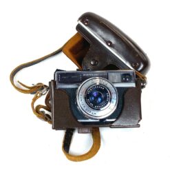 Vintažinis vokiškas Zeiss Ikon Voigtländer Vitessa 500S juostinis fotoaparatas su odiniu dėklu