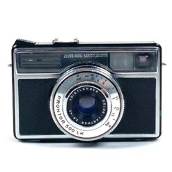 Vintažinis vokiškas Zeiss Ikon Voigtländer Vitessa 500S juostinis fotoaparatas su odiniu dėklu
