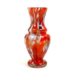 Vintažinė stiklinė oranžinių ir baltų atspalvių vaza 9x9x19 cm