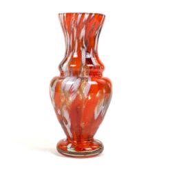 Vintažinė stiklinė oranžinių ir baltų atspalvių vaza 9x9x19 cm