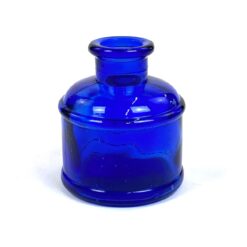 Senovinis mėlynos spalvos stiklo rašalo buteliukas 6x6x7 cm