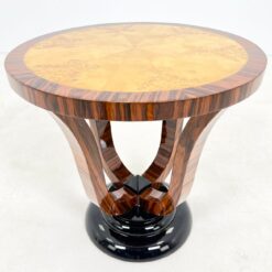 Art Deco stiliaus apvalus riešutmedžio lukšto staliukas 59,5x59,5x59,5 cm