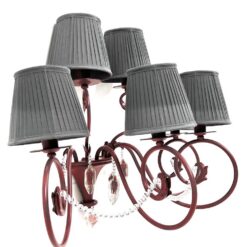 Itališkas Baga sieninis šešių šakų šviestuvas su stiklo karoliukais ir tekstiliniais gaubteliais 40x70x56 cm